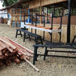 Bahan bangunan bantuan CSR Pertamina Pattimura senilai Rp 15 Juta yang terdiri dari kayu balok dan meja kursi untuk pembangunan foodcourt di Titang Amerika, Negeri Laha.